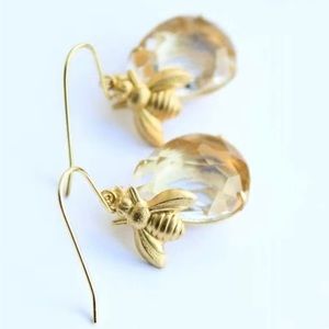 🎊JUST IN🎊 Golden Bee Faux Crystal Teardrop Dangle Earrings